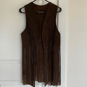 70s vintage leather fringe vest